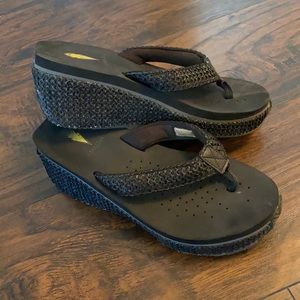 Volatile Black Wedge Flip Flops